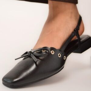 Elegant Black Square Toe Slingback Flats SIZE 8.5 New